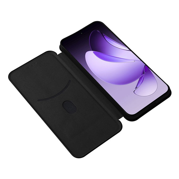 For Oppo Reno13 5G (Global) Case Carbon Fiber Texture Drop-Proof PU Leather Phone Cover - Black
