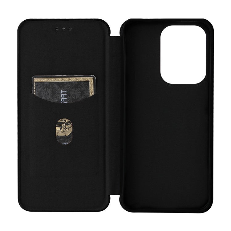 For Oppo Reno13 5G (Global) Case Carbon Fiber Texture Drop-Proof PU Leather Phone Cover - Black