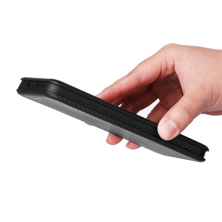 For Oppo Reno13 5G (Global) Case Carbon Fiber Texture Drop-Proof PU Leather Phone Cover - Black
