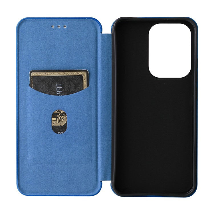 For Oppo Reno13 5G (Global) Case Carbon Fiber Texture Drop-Proof PU Leather Phone Cover - Blue