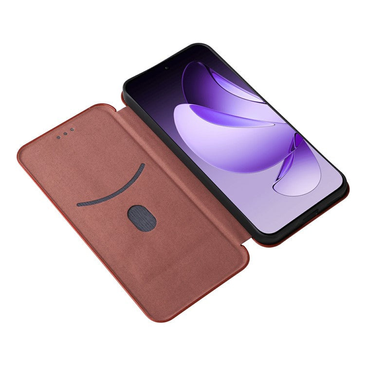 For Oppo Reno13 5G (Global) Case Carbon Fiber Texture Drop-Proof PU Leather Phone Cover - Brown