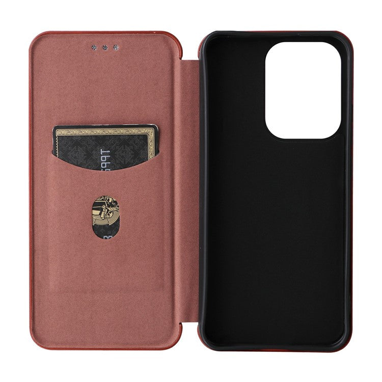 For Oppo Reno13 5G (Global) Case Carbon Fiber Texture Drop-Proof PU Leather Phone Cover - Brown