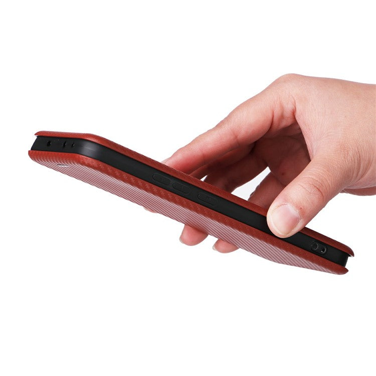 For Oppo Reno13 5G (Global) Case Carbon Fiber Texture Drop-Proof PU Leather Phone Cover - Brown