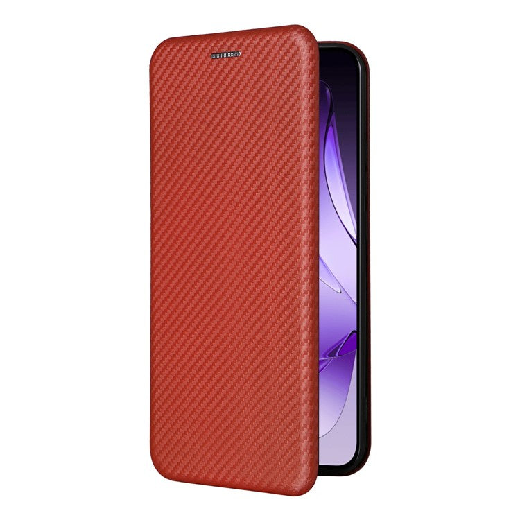 For Oppo Reno13 5G (Global) Case Carbon Fiber Texture Drop-Proof PU Leather Phone Cover - Brown