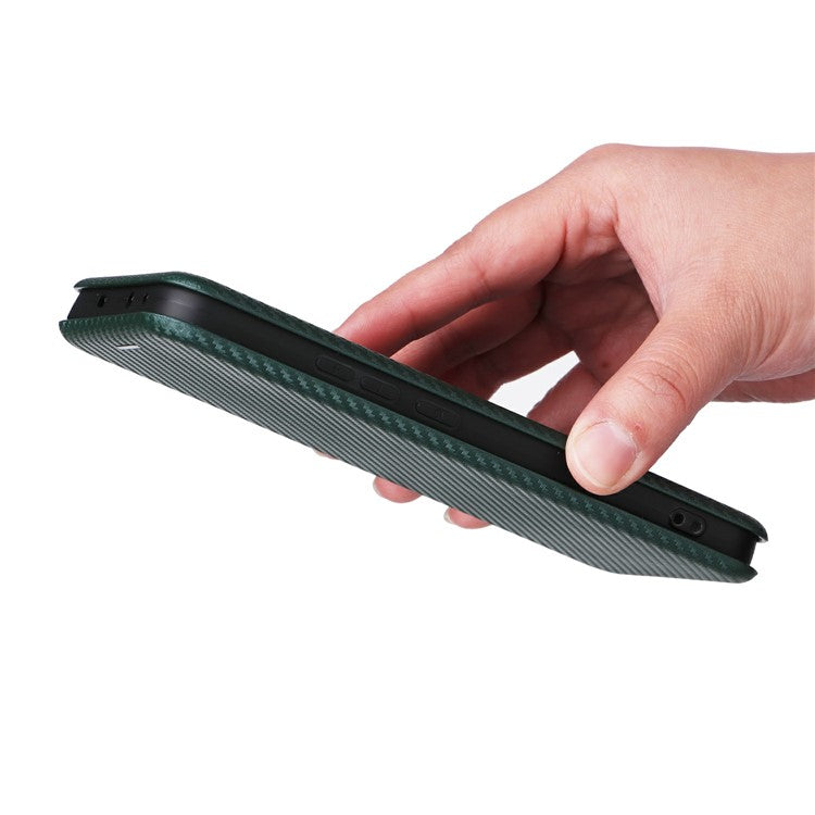 For Oppo Reno13 5G (Global) Case Carbon Fiber Texture Drop-Proof PU Leather Phone Cover - Green