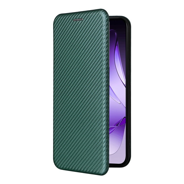 For Oppo Reno13 5G (Global) Case Carbon Fiber Texture Drop-Proof PU Leather Phone Cover - Green