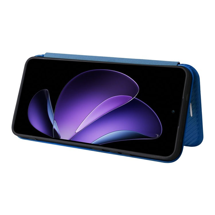For Oppo Reno13 F 5G Case Carbon Fiber Texture Drop-Proof PU Leather Phone Cover - Blue
