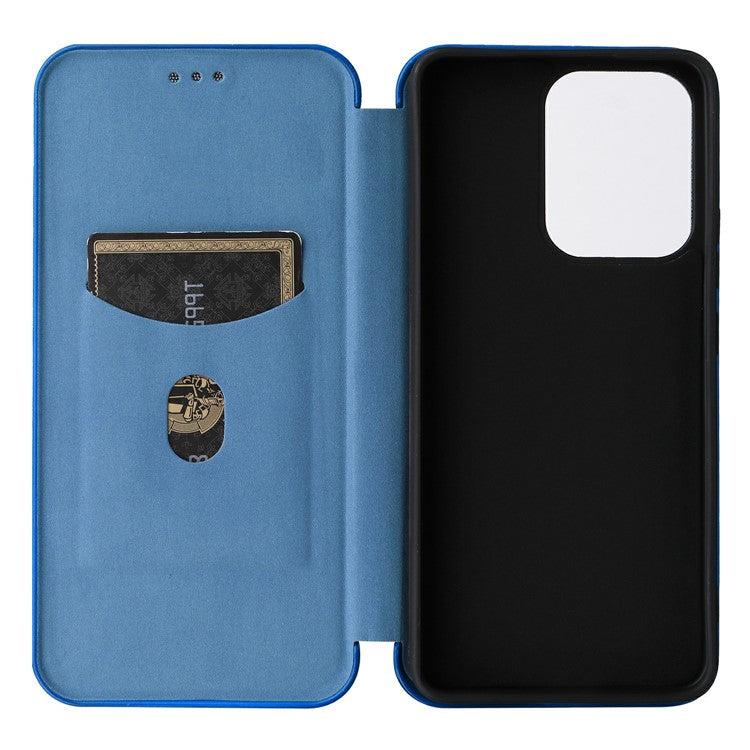 For Oppo Reno13 F 5G Case Carbon Fiber Texture Drop-Proof PU Leather Phone Cover - Blue