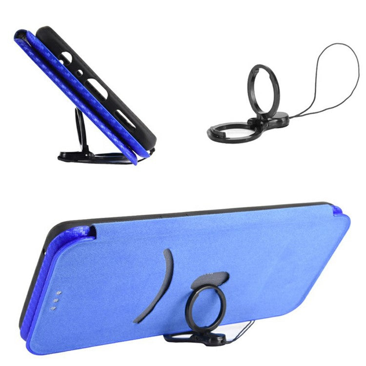 For Oppo Reno13 F 5G Case Carbon Fiber Texture Drop-Proof PU Leather Phone Cover - Blue
