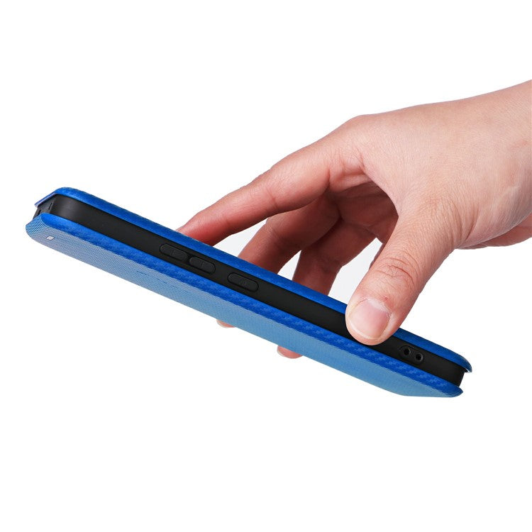 For Oppo Reno13 F 5G Case Carbon Fiber Texture Drop-Proof PU Leather Phone Cover - Blue