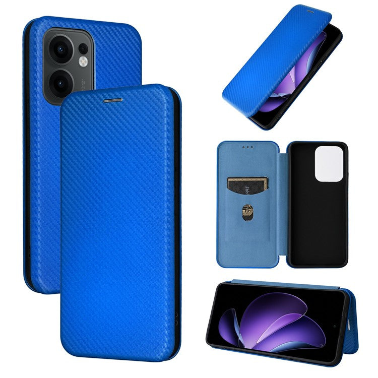 For Oppo Reno13 F 5G Case Carbon Fiber Texture Drop-Proof PU Leather Phone Cover - Blue