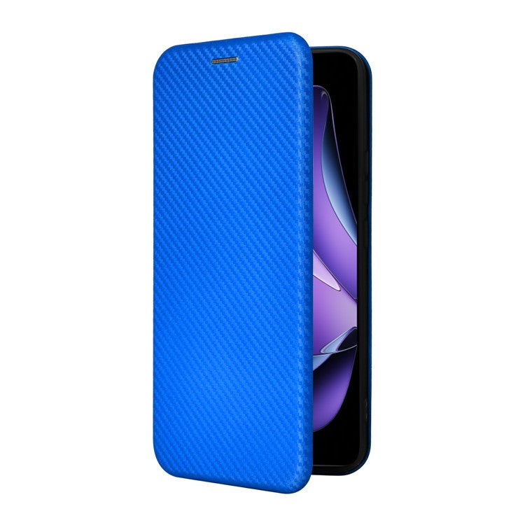 For Oppo Reno13 F 5G Case Carbon Fiber Texture Drop-Proof PU Leather Phone Cover - Blue