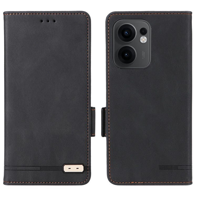 For Oppo Reno13 F 5G Case Leather Wallet Flip Phone Cover with Hardware Decor - Black