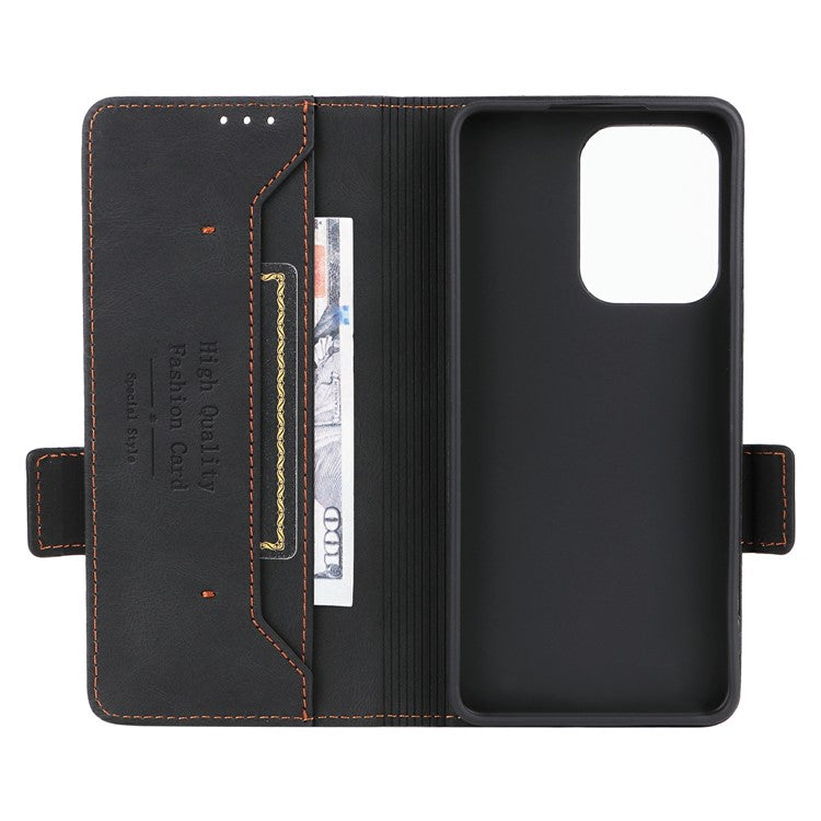 For Oppo Reno13 F 5G Case Leather Wallet Flip Phone Cover with Hardware Decor - Black