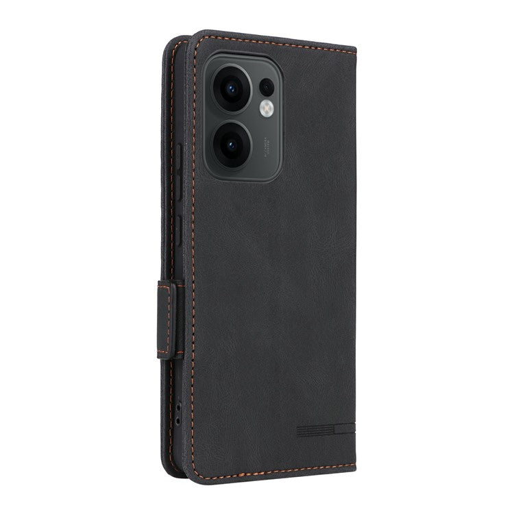 For Oppo Reno13 F 5G Case Leather Wallet Flip Phone Cover with Hardware Decor - Black