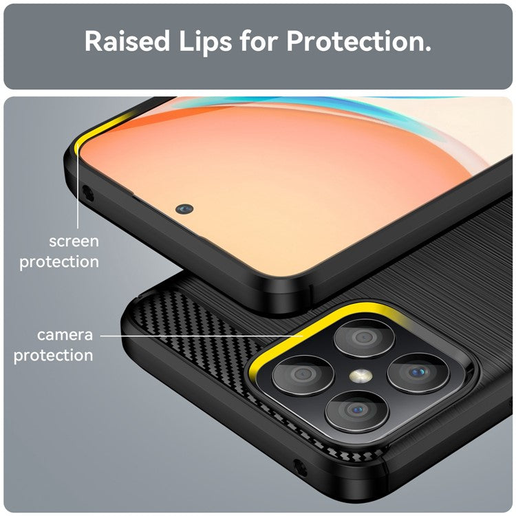 For Honor X8 4G 4G TPU Phone Case Carbon Fiber Texture Brushed Shockproof Case Wear-Resistant Phone Cover - Black