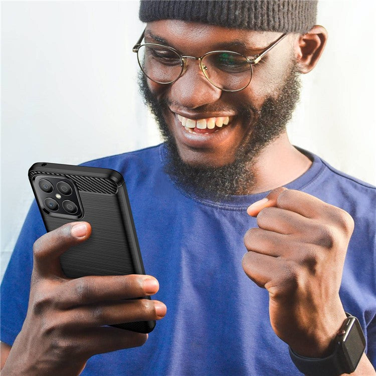 For Honor X8 4G 4G TPU Phone Case Carbon Fiber Texture Brushed Shockproof Case Wear-Resistant Phone Cover - Black