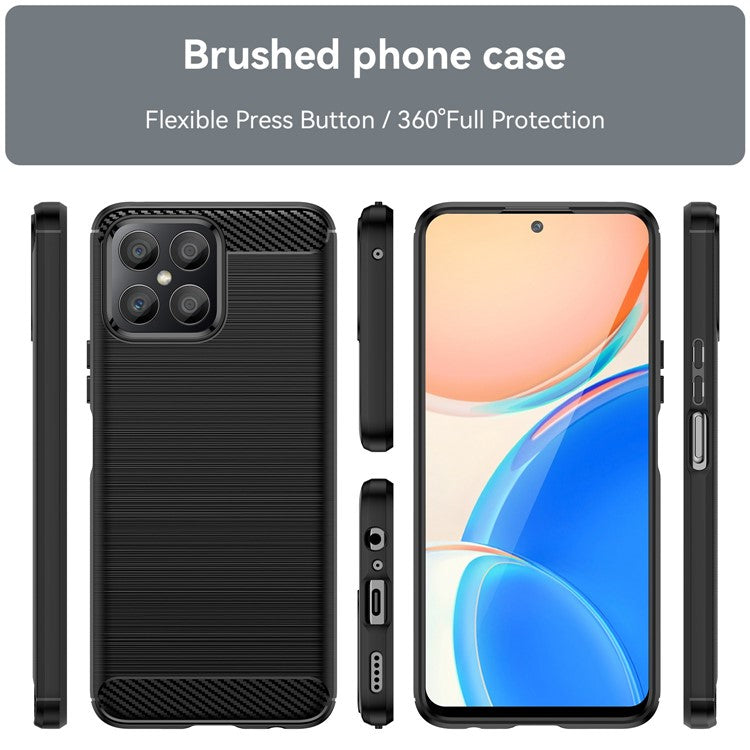 For Honor X8 4G 4G TPU Phone Case Carbon Fiber Texture Brushed Shockproof Case Wear-Resistant Phone Cover - Black