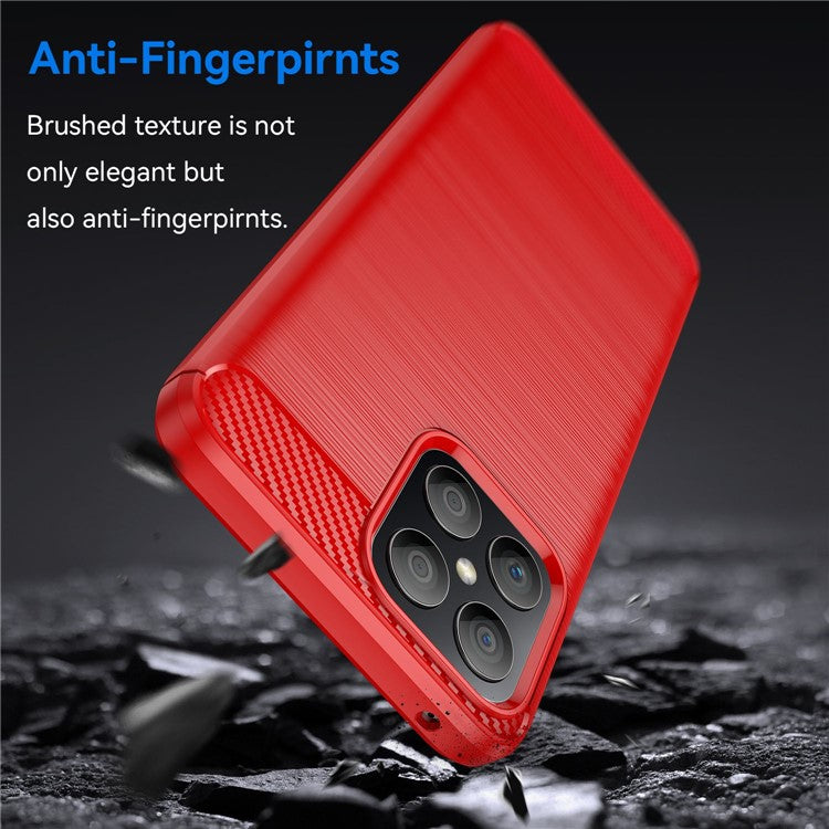 For Honor X8 4G 4G TPU Phone Case Carbon Fiber Texture Brushed Shockproof Case Wear-Resistant Phone Cover - Red