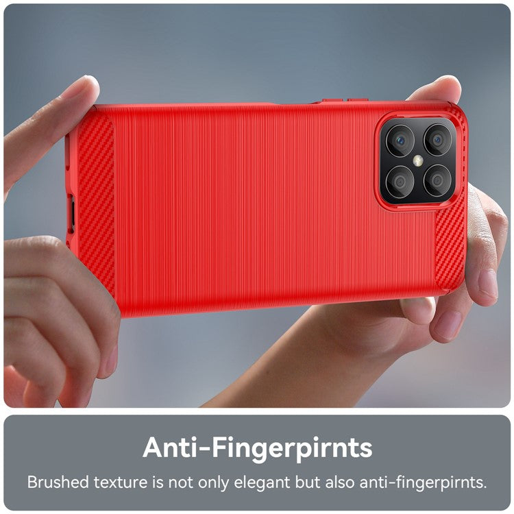 For Honor X8 4G 4G TPU Phone Case Carbon Fiber Texture Brushed Shockproof Case Wear-Resistant Phone Cover - Red