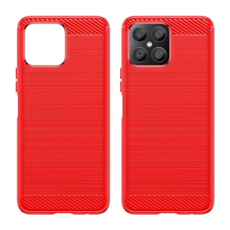 For Honor X8 4G 4G TPU Phone Case Carbon Fiber Texture Brushed Shockproof Case Wear-Resistant Phone Cover - Red