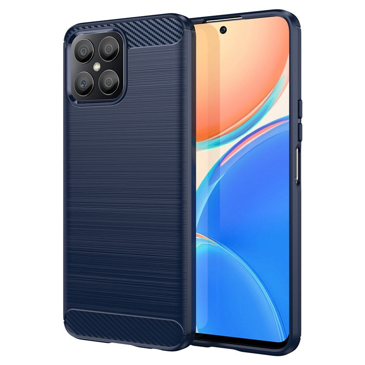 For Honor X8 4G 4G TPU Phone Case Carbon Fiber Texture Brushed Shockproof Case Wear-Resistant Phone Cover - Blue