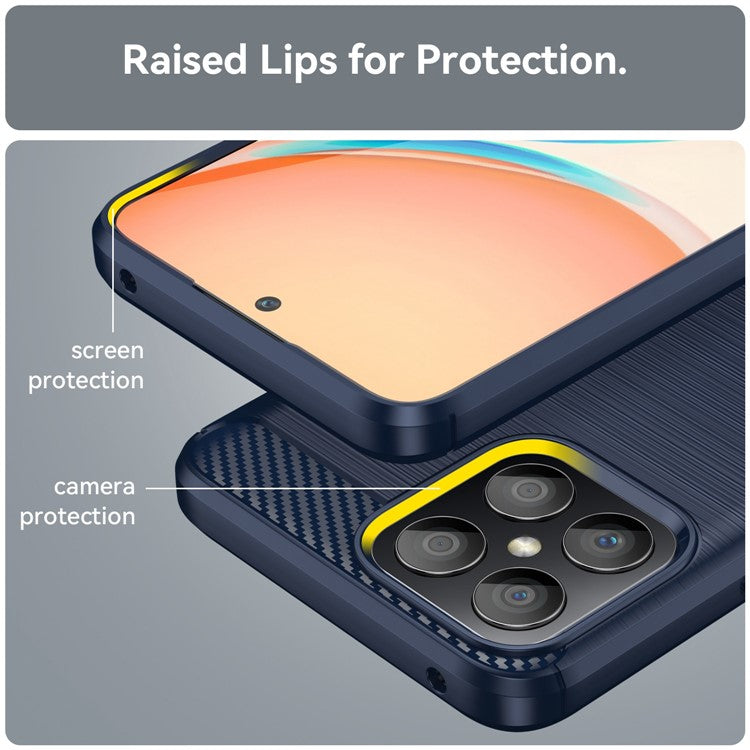 For Honor X8 4G 4G TPU Phone Case Carbon Fiber Texture Brushed Shockproof Case Wear-Resistant Phone Cover - Blue