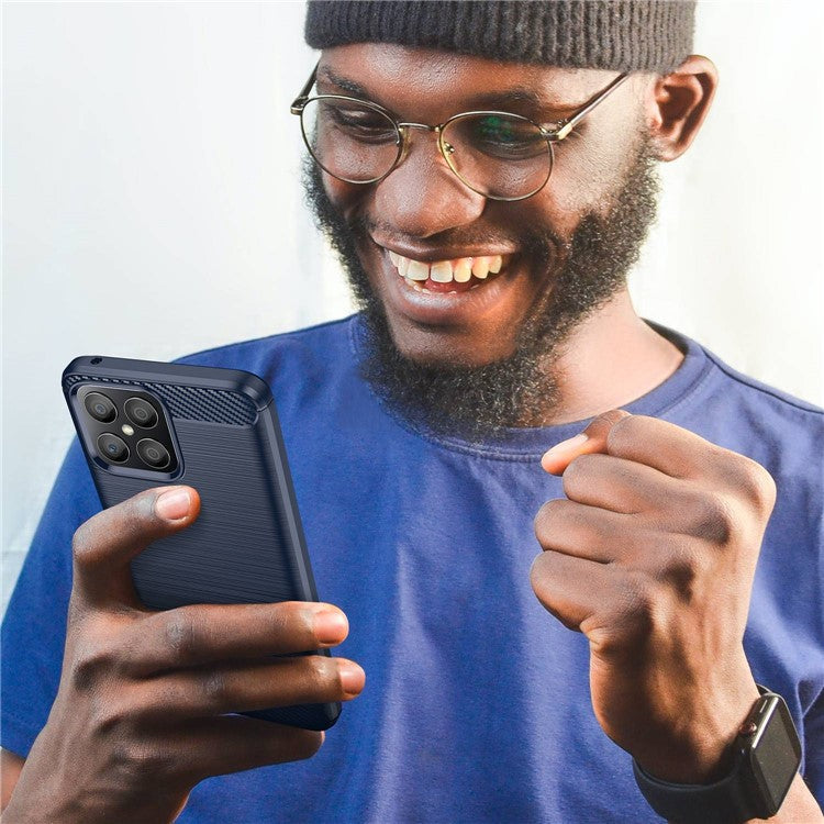 For Honor X8 4G 4G TPU Phone Case Carbon Fiber Texture Brushed Shockproof Case Wear-Resistant Phone Cover - Blue