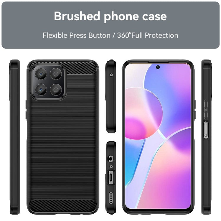 TPU Phone Case for Honor X30i Anti-Fall Shockproof Case Carbon Fiber Texture Brushed Phone Cover - Black
