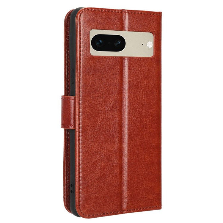 For Google Pixel 7 5G Magnetic Clasp Protective Phone Case Foldable Stand Crazy Horse Texture PU Leather Wallet Cover - Brown