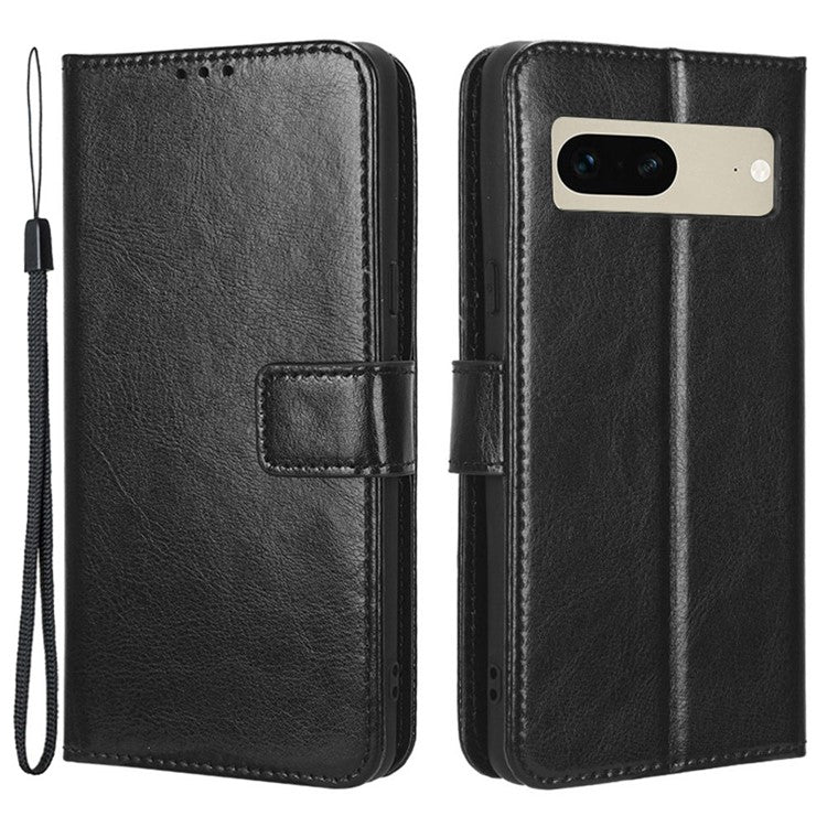 For Google Pixel 7 5G Magnetic Clasp Protective Phone Case Foldable Stand Crazy Horse Texture PU Leather Wallet Cover - Black