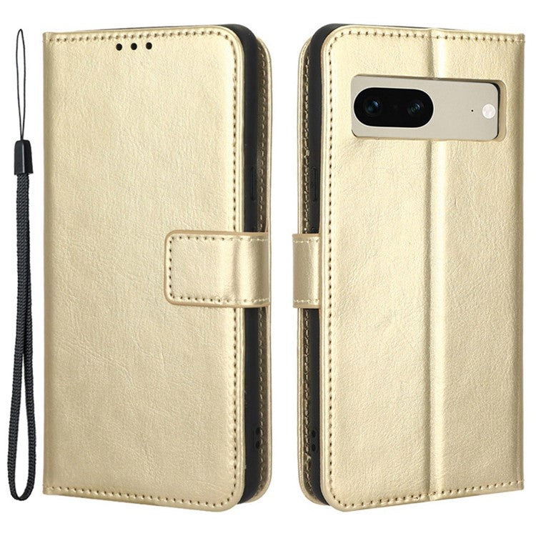 For Google Pixel 7 5G Magnetic Clasp Protective Phone Case Foldable Stand Crazy Horse Texture PU Leather Wallet Cover - Gold