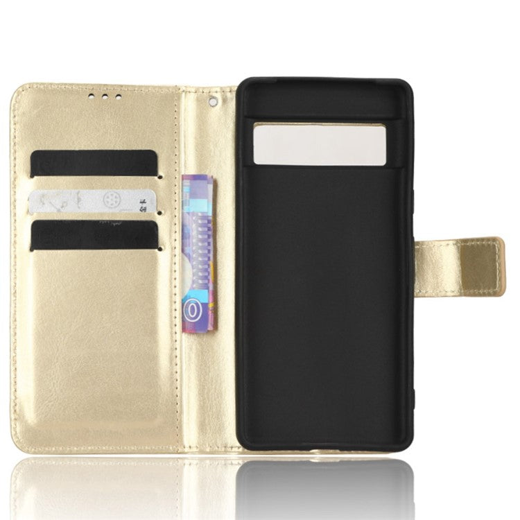 For Google Pixel 7 5G Magnetic Clasp Protective Phone Case Foldable Stand Crazy Horse Texture PU Leather Wallet Cover - Gold