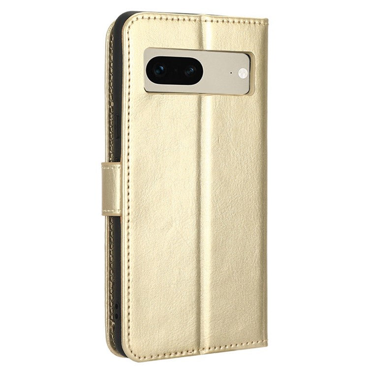 For Google Pixel 7 5G Magnetic Clasp Protective Phone Case Foldable Stand Crazy Horse Texture PU Leather Wallet Cover - Gold
