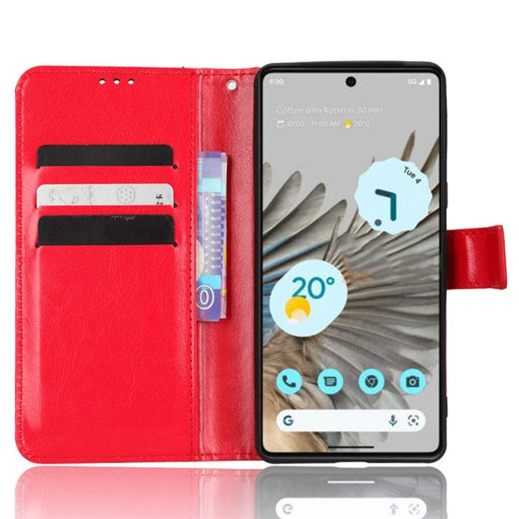 For Google Pixel 7 5G Magnetic Clasp Protective Phone Case Foldable Stand Crazy Horse Texture PU Leather Wallet Cover - Red