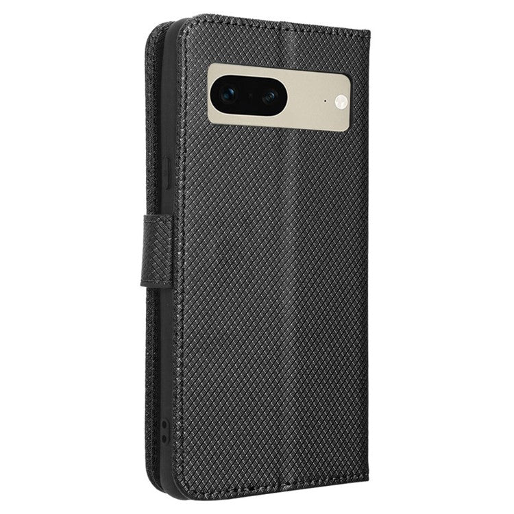 For Google Pixel 7 5G Anti-wear Phone Case Diamond Texture PU Leather Cellphone Flip Wallet Cover with Stand - Black