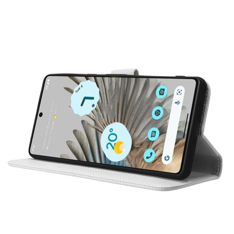 For Google Pixel 7 5G Anti-wear Phone Case Diamond Texture PU Leather Cellphone Flip Wallet Cover with Stand - White