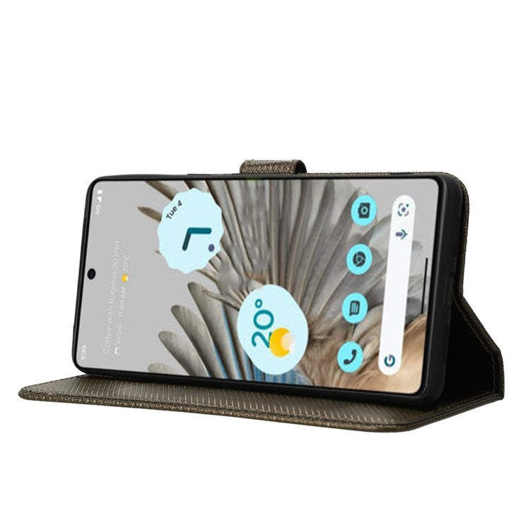 For Google Pixel 7 5G Anti-wear Phone Case Diamond Texture PU Leather Cellphone Flip Wallet Cover with Stand - Brown