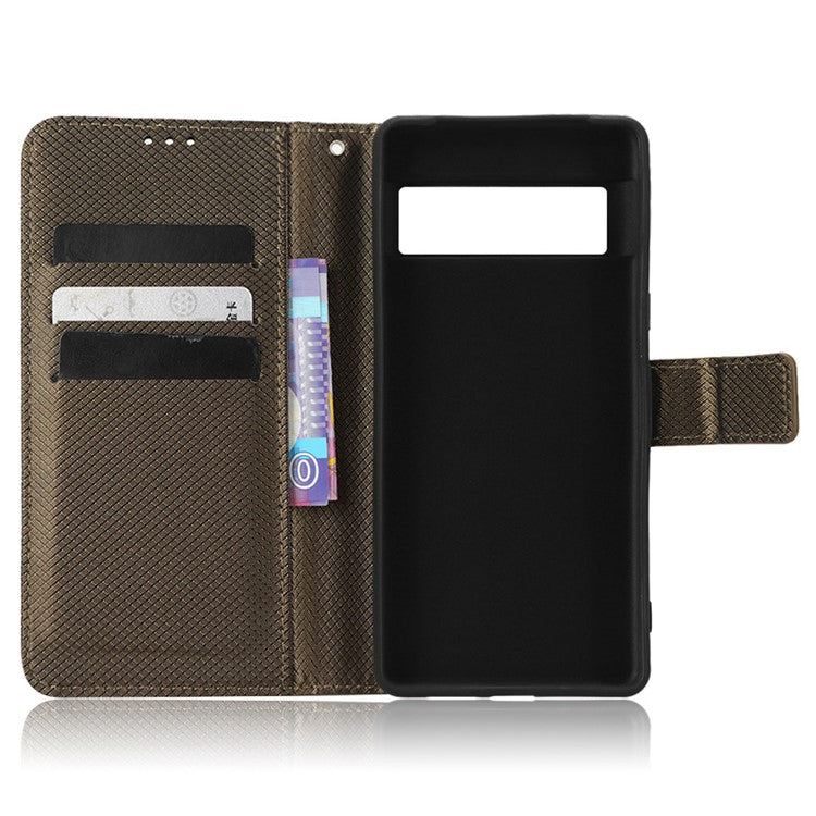 For Google Pixel 7 5G Anti-wear Phone Case Diamond Texture PU Leather Cellphone Flip Wallet Cover with Stand - Brown