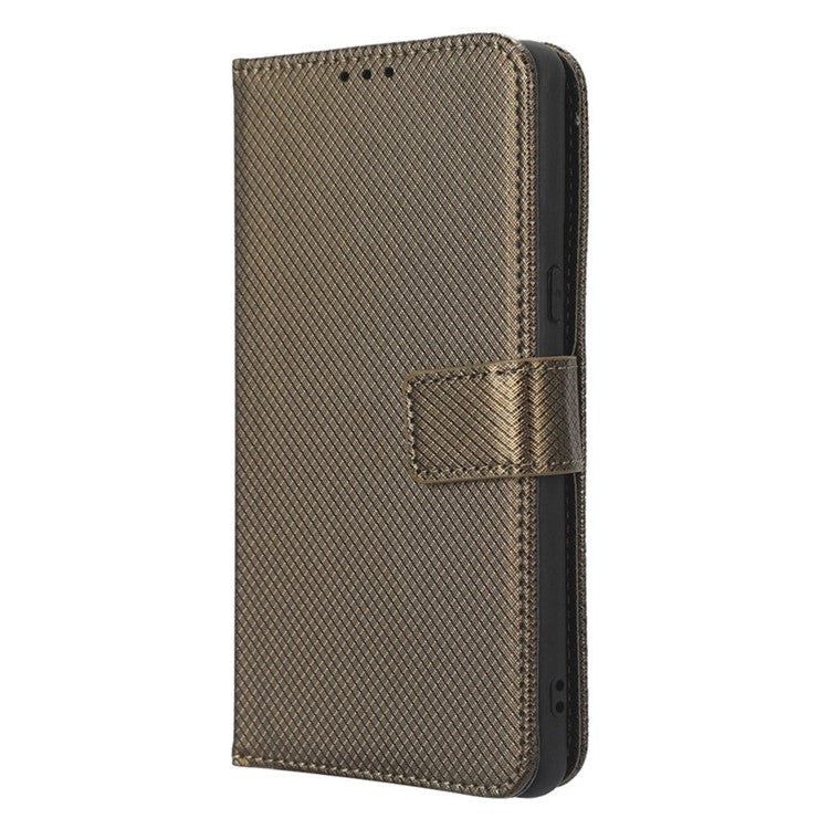 For Google Pixel 7 5G Anti-wear Phone Case Diamond Texture PU Leather Cellphone Flip Wallet Cover with Stand - Brown