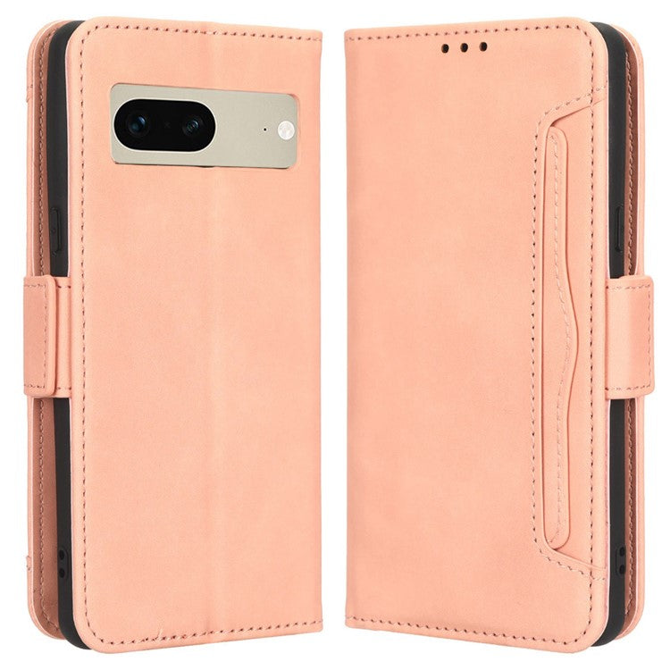 Shockproof Phone Cover For Google Pixel 7 5G, PU Leather Wallet Case Dual Magnetic Clasp Phone Shell with Stand Card Holder - Pink