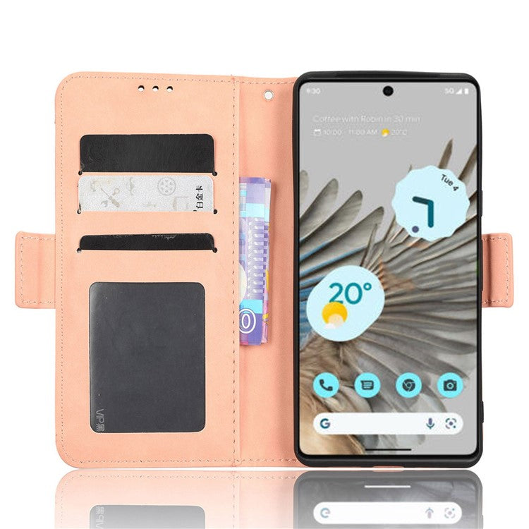 Shockproof Phone Cover For Google Pixel 7 5G, PU Leather Wallet Case Dual Magnetic Clasp Phone Shell with Stand Card Holder - Pink