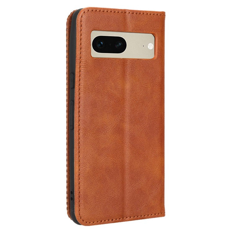 Cell Phone Cover For Google Pixel 7 5G, Wallet Case Magnetic Auto Closing PU Leather Retro Imprint Pattern Anti-Srcratch Phone Shell with Stand - Brown