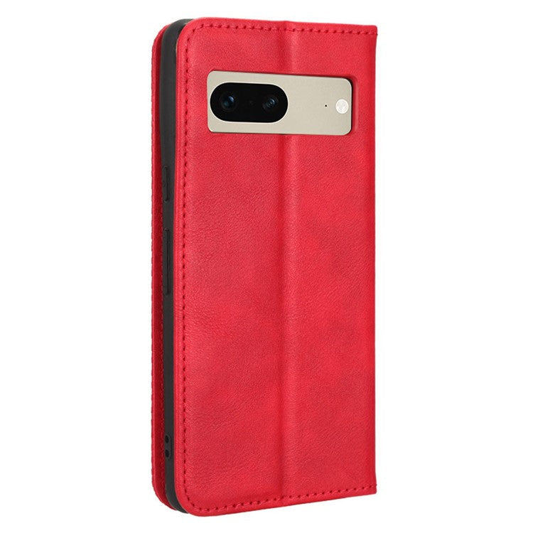Cell Phone Cover For Google Pixel 7 5G, Wallet Case Magnetic Auto Closing PU Leather Retro Imprint Pattern Anti-Srcratch Phone Shell with Stand - Red