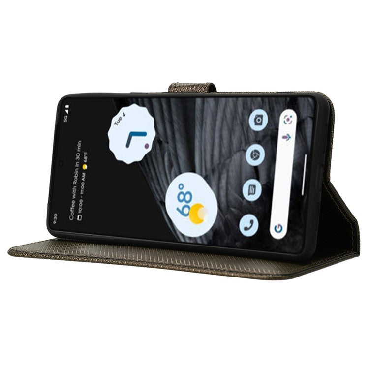 For Google Pixel 7 Pro 5G Drop-proof Cell Phone Cover Diamond Texture Phone Folio Flip Leather Wallet Case with Stand - Brown