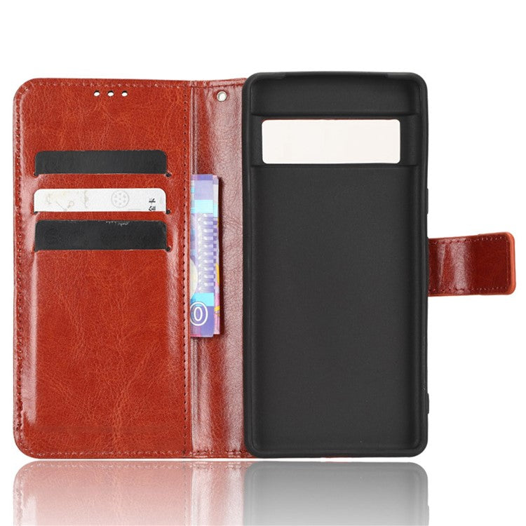 Anti-fall Phone Case For Google Pixel 7 Pro 5G, PU Leather Crazy Horse Texture Magnetic Clasp Full Protection Phone Wallet Cover with Stand - Brown