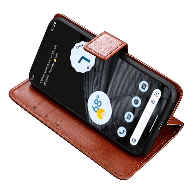 Anti-fall Phone Case For Google Pixel 7 Pro 5G, PU Leather Crazy Horse Texture Magnetic Clasp Full Protection Phone Wallet Cover with Stand - Black