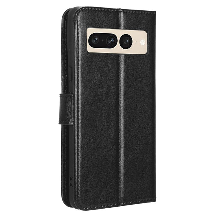 Anti-fall Phone Case For Google Pixel 7 Pro 5G, PU Leather Crazy Horse Texture Magnetic Clasp Full Protection Phone Wallet Cover with Stand - Black