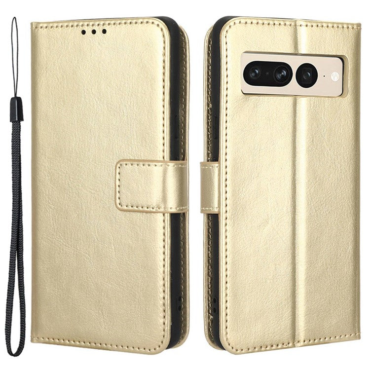 Anti-fall Phone Case For Google Pixel 7 Pro 5G, PU Leather Crazy Horse Texture Magnetic Clasp Full Protection Phone Wallet Cover with Stand - Gold