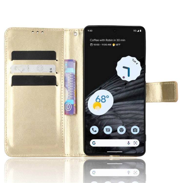 Anti-fall Phone Case For Google Pixel 7 Pro 5G, PU Leather Crazy Horse Texture Magnetic Clasp Full Protection Phone Wallet Cover with Stand - Gold